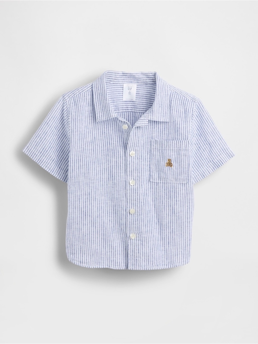 GAP Baby Blue & White Striped Linen Short-Sleeve Button-Up Shirt